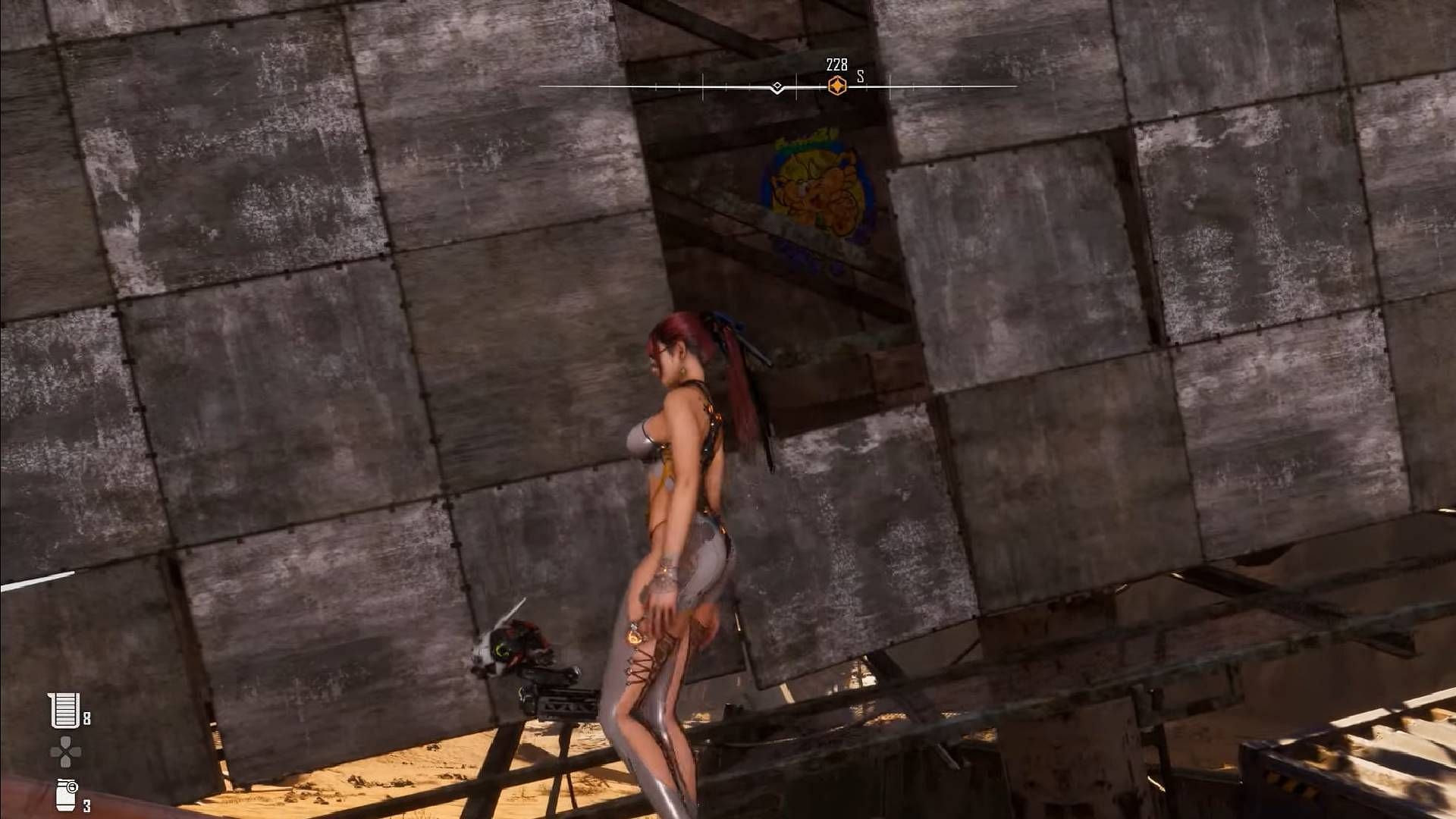 Search for a broken billboard to find the graffiti (Image via Shift Up || YouTube@Darkhowl Gaming)